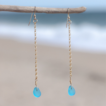 Turquoise Blue Sea Glass Drop Earrings